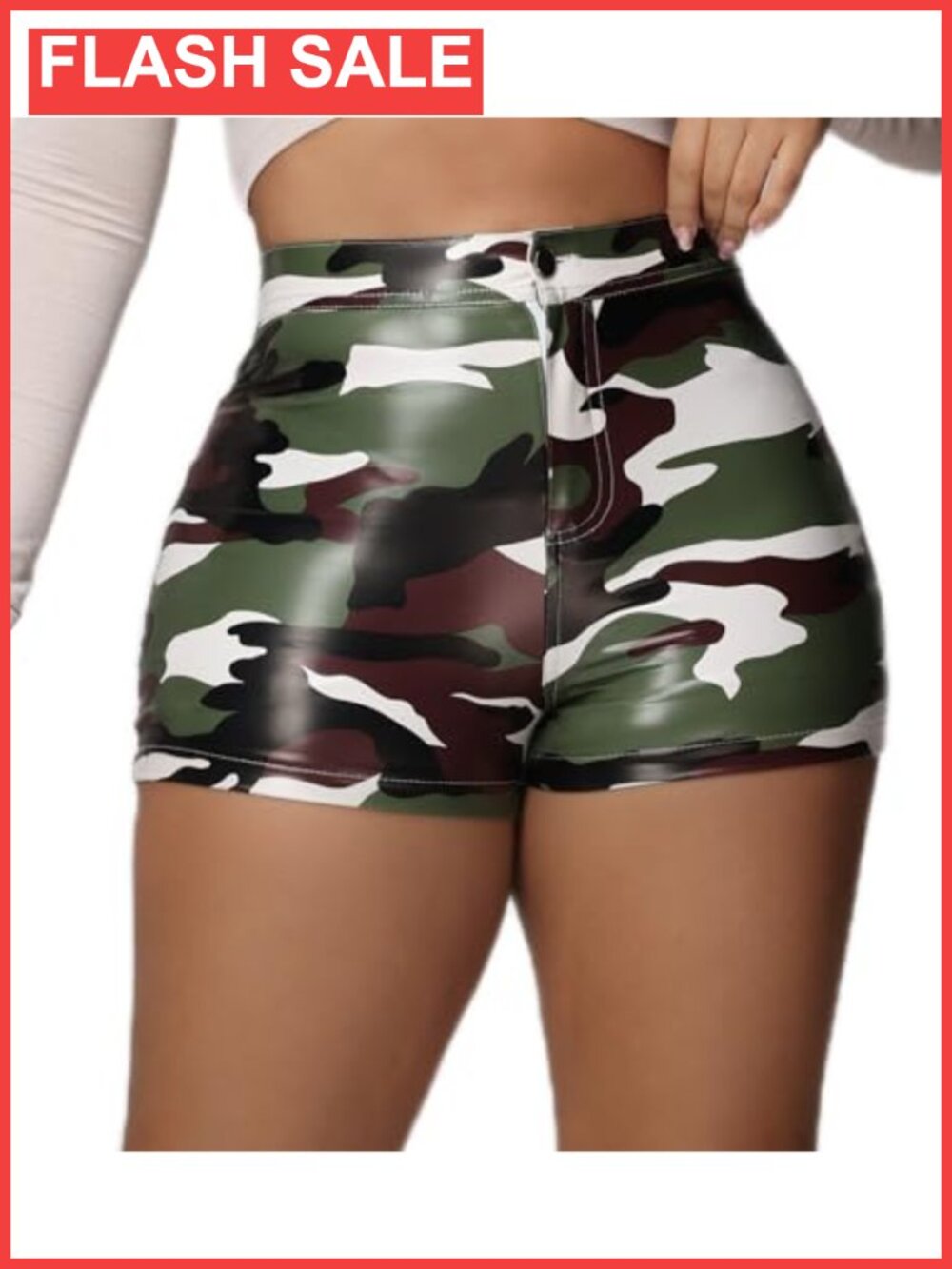 Faux Leather Camo High Waist Shorts Stretchy PU Party Clubwear